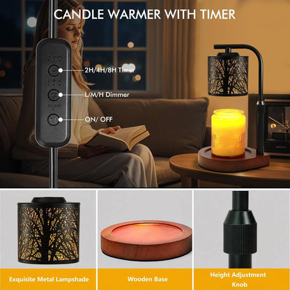 Candle Warmer Lamp with Timer & Dimmer- Electric Wax Melt Warmer with Adjustable Height for Scented Candles, Home Décor Fragrance and House Warming Birthday Gifts for Women Mom