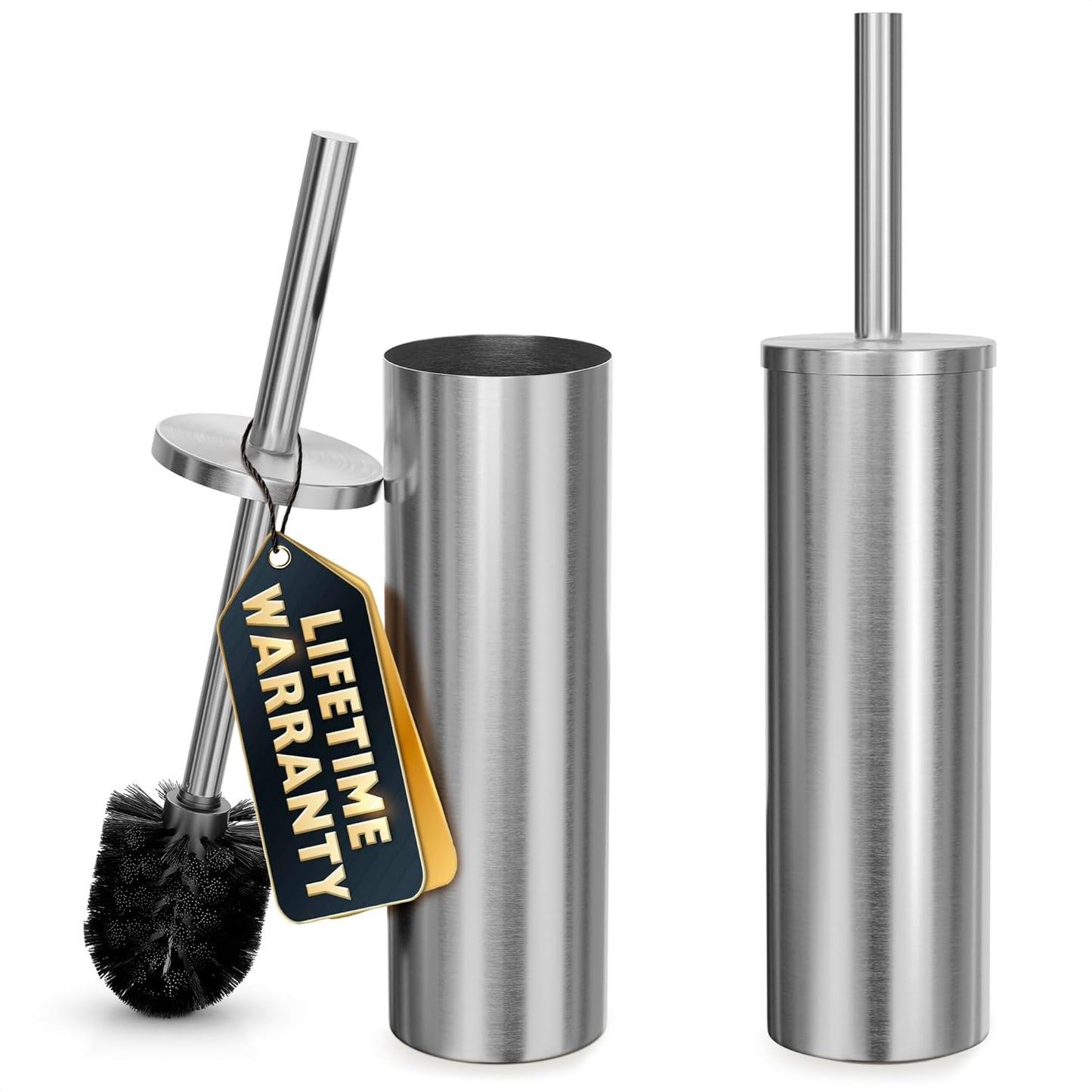 Black Toilet Brush and Holder Set - Slim Matte Design that Fits Anywhere - Stainless Steel Toilet Bowl Brush and Holder with 2 Rounded Corners, Replaceable Head, Removable Inner Bowl & Splash Guard