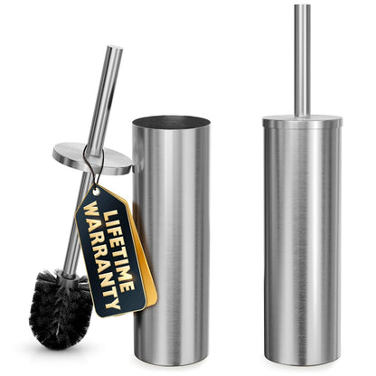 Black Toilet Brush and Holder Set - Slim Matte Design that Fits Anywhere - Stainless Steel Toilet Bowl Brush and Holder with 2 Rounded Corners, Replaceable Head, Removable Inner Bowl & Splash Guard