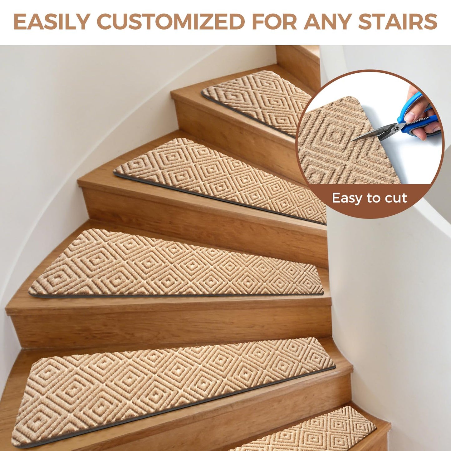 BAGAIL 15 Pack Non-Slip Stair Treads for Wooden Steps, 8"x30" Peel and Stick Carpet Stair Runners, Machine Washable Indoor Step Covers with No-Residue Adhesive for Dogs, Kids & Elderly - Bluish Grey