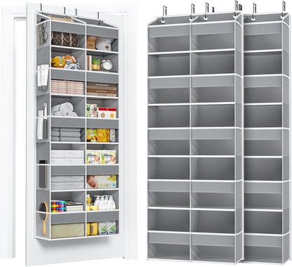 PureSpace 5-Tier Over the Door Organizer, 10 Side Mesh Pockets & Clear Windows, 80LBS Heavy Duty Hanging Storage for Baby Diapers, Shoes, Toys – Ideal for Nursery, Bathroom, Bedroom, Pantry (Grey)