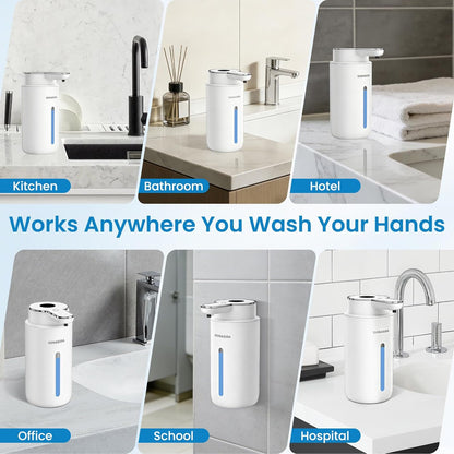 Automatic Foaming Soap Dispenser Touchless, 15oz/420ml USB-C Rechargeable Hand Soap Dispenser, 6-Level Adjustable Foam, IPX5 Waterproof, Wall Mount or Countertop for Bathroom Kitchen, Silver