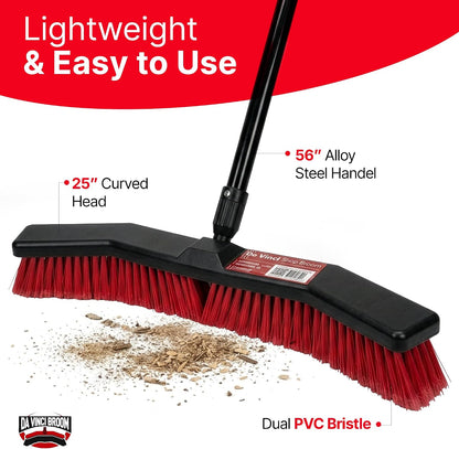 Da Vinci Heavy Duty Outdoor Push Broom, 25-Inch Head, 64" Length | 3-piece alloy steel handle, soft & stiff PVC bristles, sweeps garage, patio, concrete, tile & hardwood floors