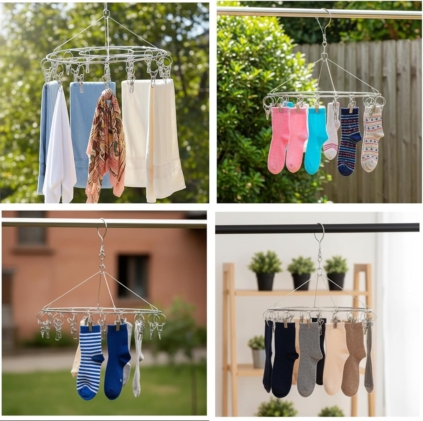 5 Pack Stainless Steel Hanging Drying Rack with Clips - Foldable Laundry & Plant Dryer for Socks, Underwear, Bras, Towels, Spices & Flowers