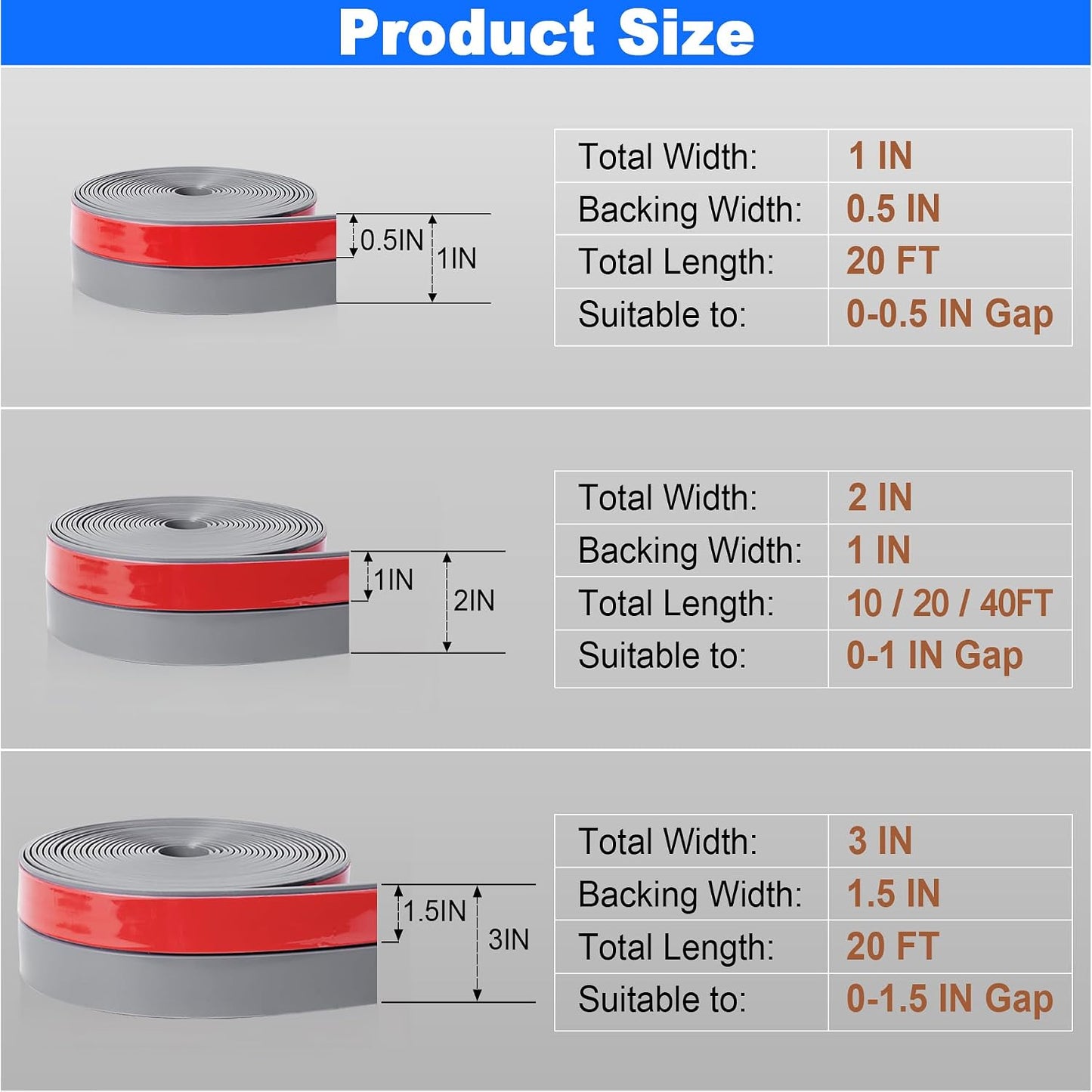 ToLanbbt Weather Stripping Silicone Door Seal Strip 2 in x 20 ft Door Draft Stopper Self Adhesive Door Draft Tape, Side & Bottom Gaps Insulation Strip for Glass Shower Door Sliding Door Window, Black