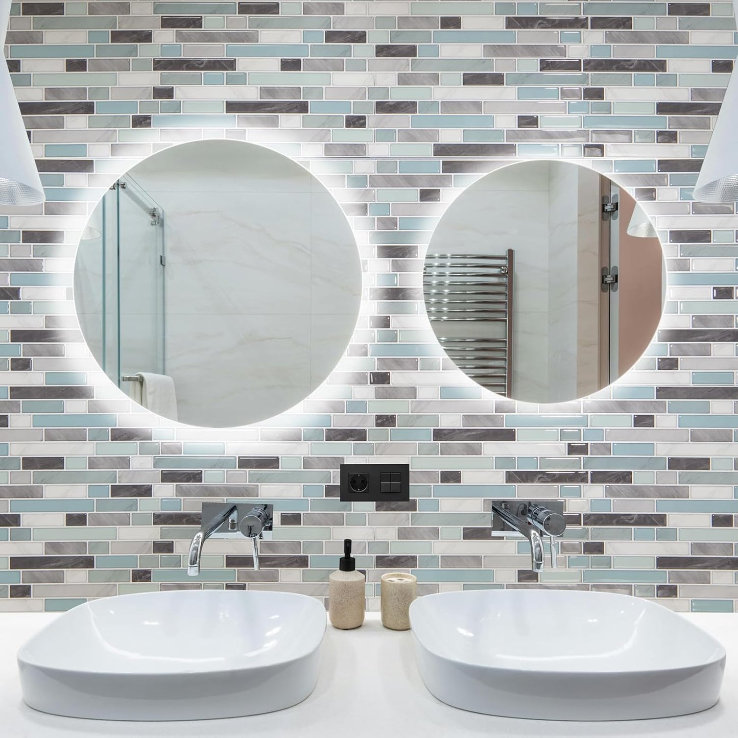 Art3d 10-Sheet Heavy-Duty Peel and Stick Backsplash, Waterproof Wall Tiles Stick on Kitchen Backsplash Living Space, Beige & White