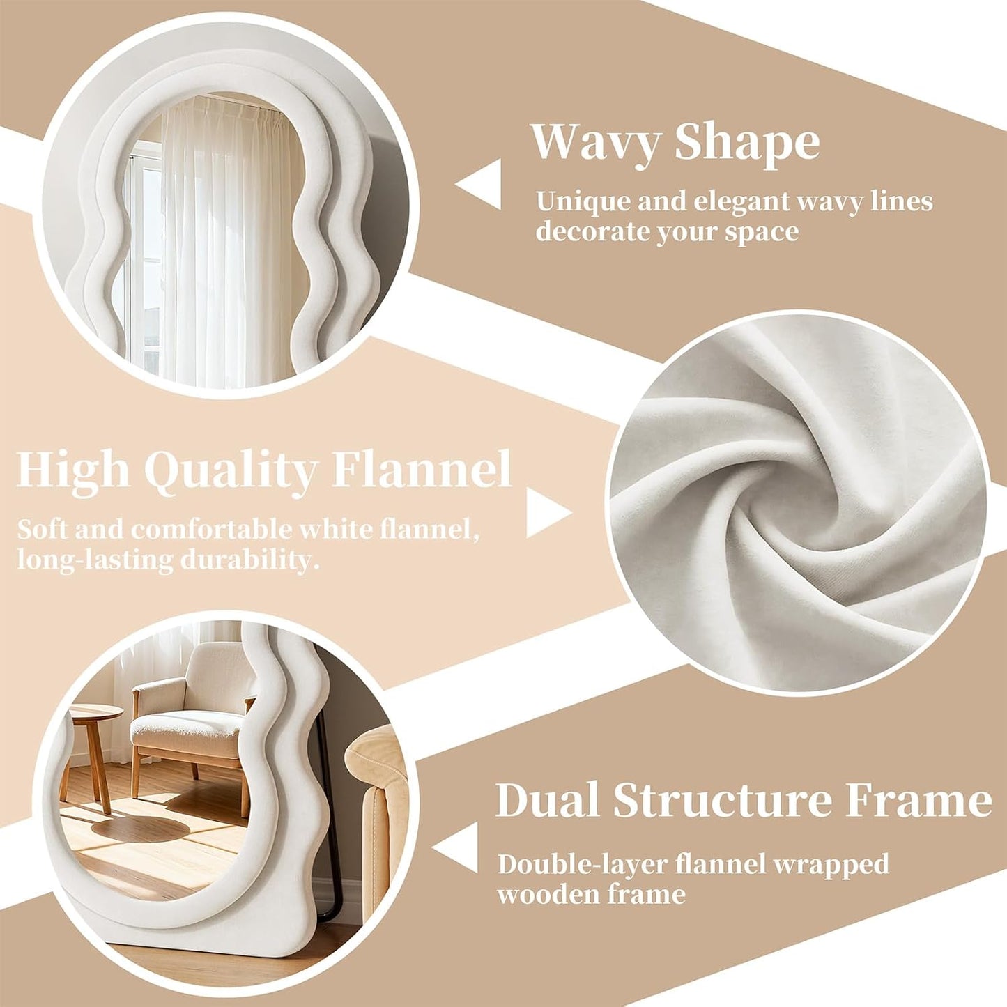 71"x32" Flannel Full Length Mirror, Arched Mirrors Full Length with Stand, Flannel Floor Mirror for Bedroom and Living Room, Full Body Mirror Hanging or Leaning, White