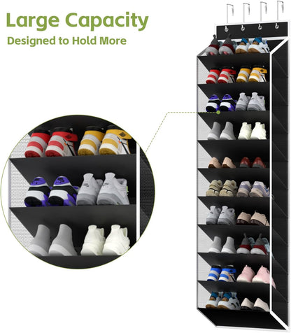 KEEPJOY Over the Door Shoe Organizer, Hanging Shoe Organizer with 4 Hooks, Shoe Holder with 14 Mesh Pockets Closet Door Shoe Storage Bag (White-2Pack)