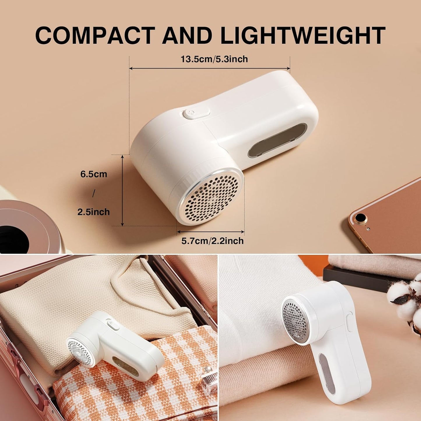 Fabric Shaver, Lint Remover Rechargeable, Electric Portable Sweater Defuzzer Digital LED Display to Remove Pilling for Clothes, Furniture, Sweater, (White with one Shaver Blades)