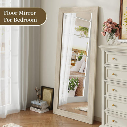 Syndra Modern Full Length Mirror Wood Frame, 65x24'' Large Floor Mirror with HD Tempered Glass & Wall Mount, Rectangular Standing Mirror for Bedroom, Living Room, Entryway, Farmhouse(Grey White Oak)