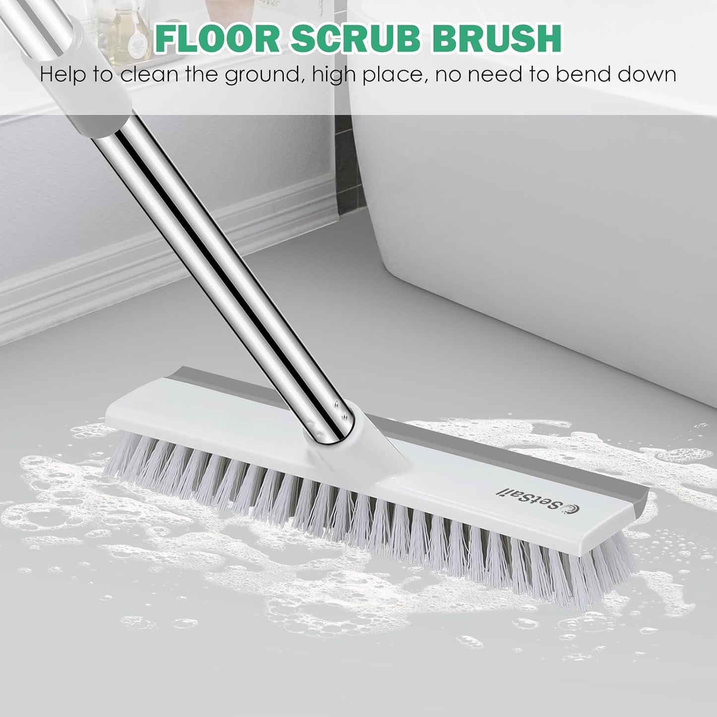 SetSail Floor Scrub Brush with 51-Inch Long Adjustable Handle 2 in 1 Scrape Brush Stiff Bristle Floor Scrubber for Cleaning Shower Bathroom Garage Kitchen Wall Deck Tub Tile