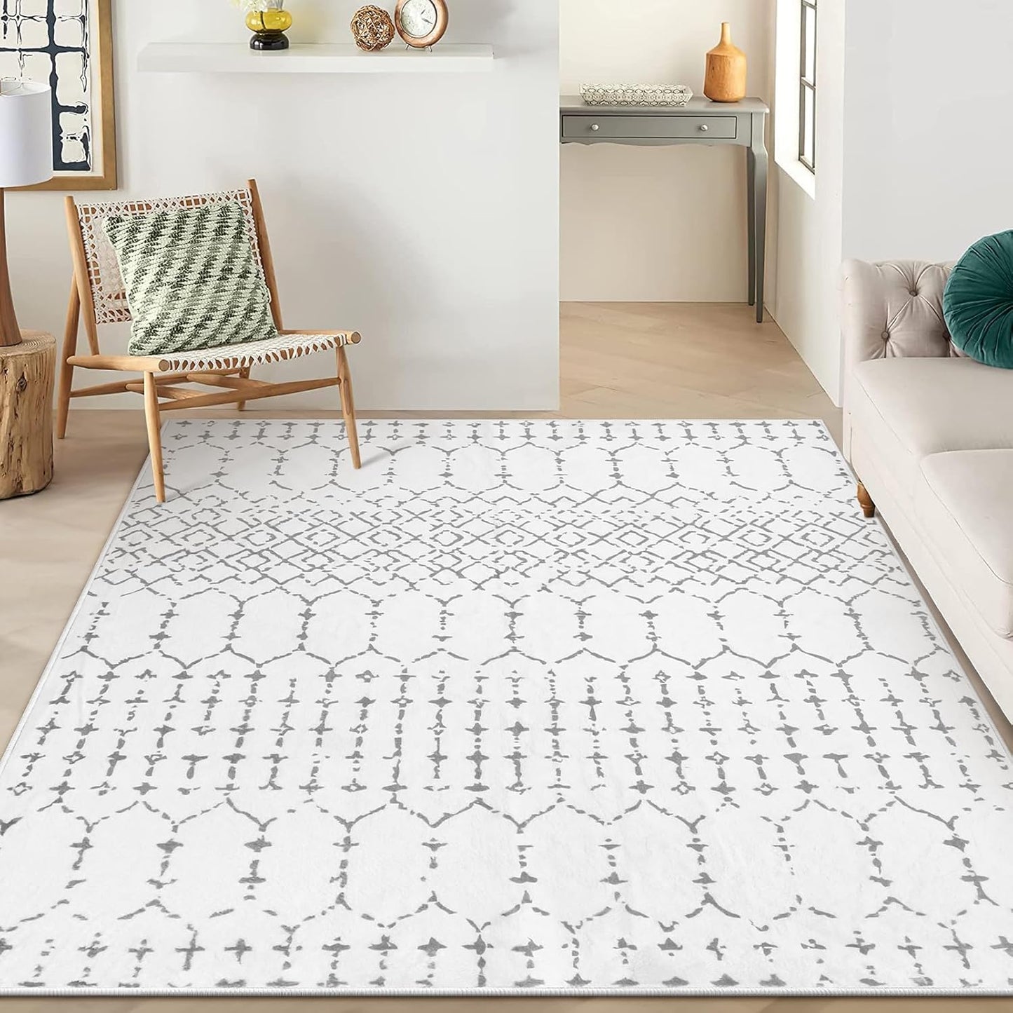 Lahome Moroccan Entry Rug 2x3, Non-Slip Washable Front Indoor Door Mat Rubber Backing Low-Profile Door Rugs, Small Geometric Print Distressed for Entryway Bathroom Kitchen, Black Hana