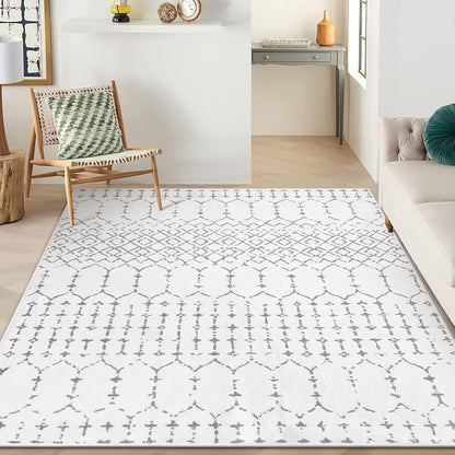 Lahome Moroccan Entry Rug 2x3, Non-Slip Washable Front Indoor Door Mat Rubber Backing Low-Profile Door Rugs, Small Geometric Print Distressed for Entryway Bathroom Kitchen, Black Hana