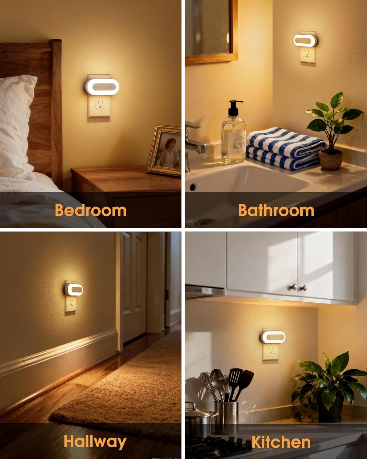 Plug-in LED Night Light with Motion Sensor & Dusk to Dawn Sensor, Dimmable Warm White Nightlight 30-100LM Adjustable Sleep Night Lights Plug Into Wall for Bedroom, Bathroom, Stairs, Hallway, 2 Pack