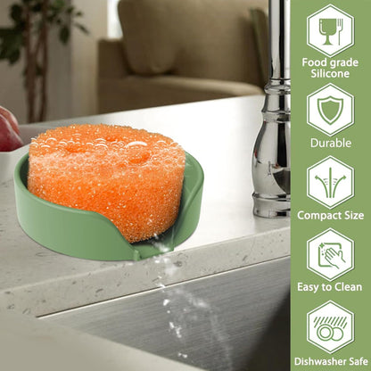 Sponge Holder for Scrub Daddy with Suction Cups and Drain Spout Kitchen Sink Caddy Organizer, Soap Dishes Holder Accessories Rack, Dishwasher Safe - 4.7"x4.7", Green