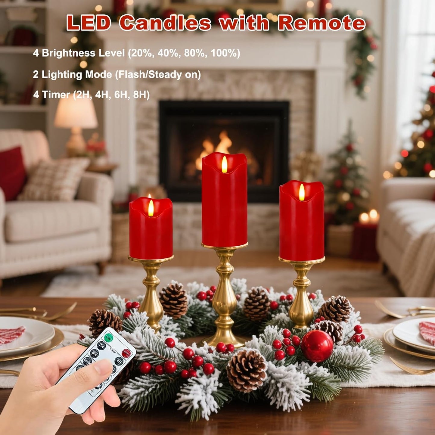 Flameless Candles Lights, Set of 3 Flickering LED Candles with Remote & Timer, Dimmable Electric Pillar Candles Battery Operated, Green Candles for Home St. Patrick’s Day Christmas Decor (Green)