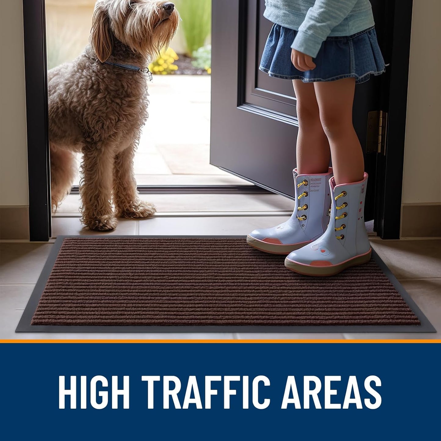 OLANLY Front Door Mat Indoor Outdoor Entrance, 2-Pack 29.5 x 17 Inch, Waterproof Heavy Duty Doormat, Fade Resistant, Low Profile, Easy Clean Patio Porch Welcome Floor Mats for Entry, Grey