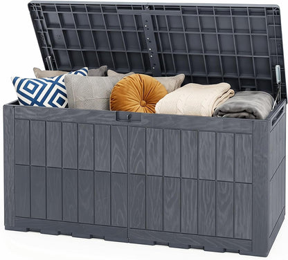 Tangkula 25 Gallon Waterproof Outdoor Storage Box with Lockable Lid | PP Resin, Wicker Patterned, Indoor Outdoor Use, Portable, Versatility, for Deck, Pool, Patio Cushions, Garden Tools