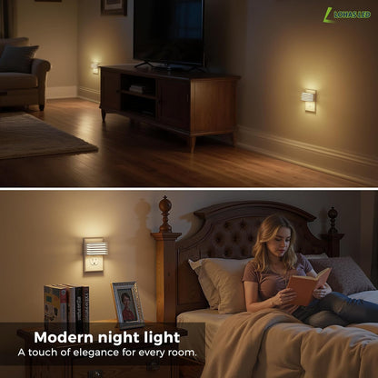 L LOHAS LED Motion Sensor Night Lights, [2 Pack] Dimmable Night Light Plug into Wall with Dusk-to-Dawn Sensor, Adjustable Brightness, 3000K Plug in Nightlight for Bedroom Bathroom Hallway (Black)
