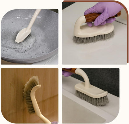 4-Pack Heavy Duty Scrub Brushes Set with Wooden Handles, Triangle & Square Floor Scrubber, Dish Brush, Grout Cleaner for Kitchen, Bathroom, Tile, Carpet & Stubborn Stains Removal