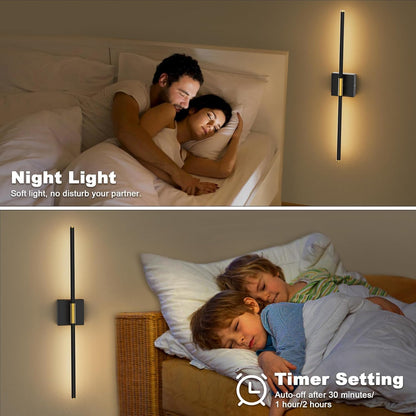 SAIMAND Wall Sconces Set of 2 Battery Operated, Wireless USB Rechargeable Wall Lights with Remote Control, 360° Rotation, 8000mAh LED Dimmable Picture Lamp for Living Room,Bedroom,Hallway (30in Black)