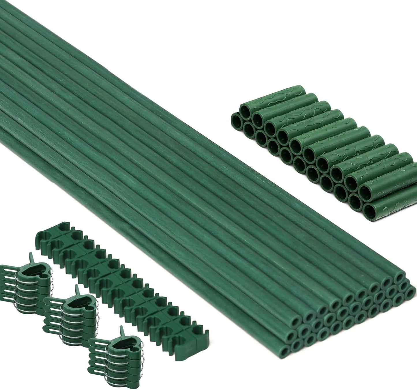 MAXPACE 62pcs Garden Stakes Kit: Includes 20 Sets of Fiberglass Plant Sticks Supports & Accessories for DIY 4ft, 5ft, 6ft, 7ft Stakes for Tomato, Vegetables, Indoor & Outdoor Gardening Supplies