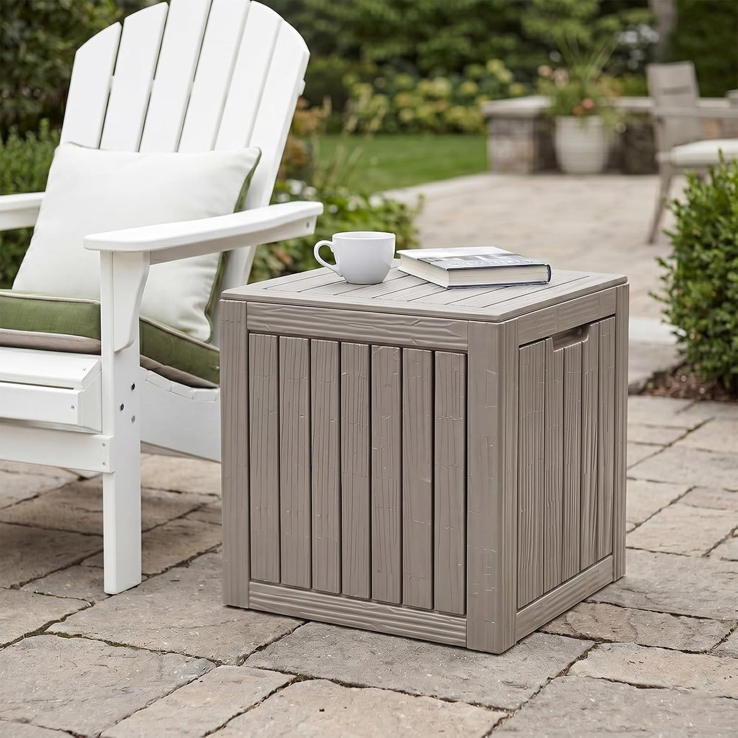 MAKINO 152 Gallon Resin Outdoor Storage Box, Waterproof Deck Box with Lockable Lid, Outside Storage Box for Patio Furniture, Pool Accessories, Garden Tools, Storage Bench for Backyard, Porch, Black