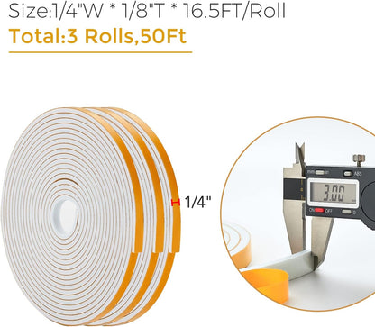 33 Feet Weather Stripping Door Seal- 1/2" Wide X 1/4" Thick Door Bottom Seal Strip High Density Foam Tape Adhesive Rubber Strip for Door Soundproofing,Window Insulation (1/2" x 1/4" x 33FT,Black)