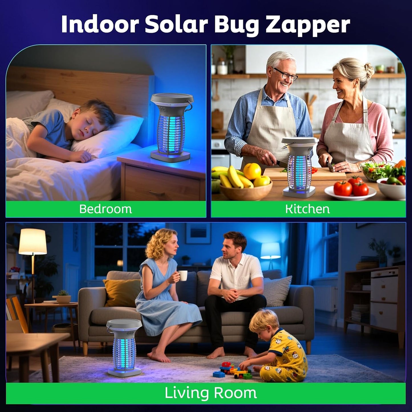 OnBeam Solar Bug Zapper Outdoor, 4200V Electric Mosquito Killer for Patio | Solar & USB-C Charging, IPX5 Waterproof, Auto Mode, SOS Light, Indoor Fly Trap for Home, Backyard, Garden, Camping