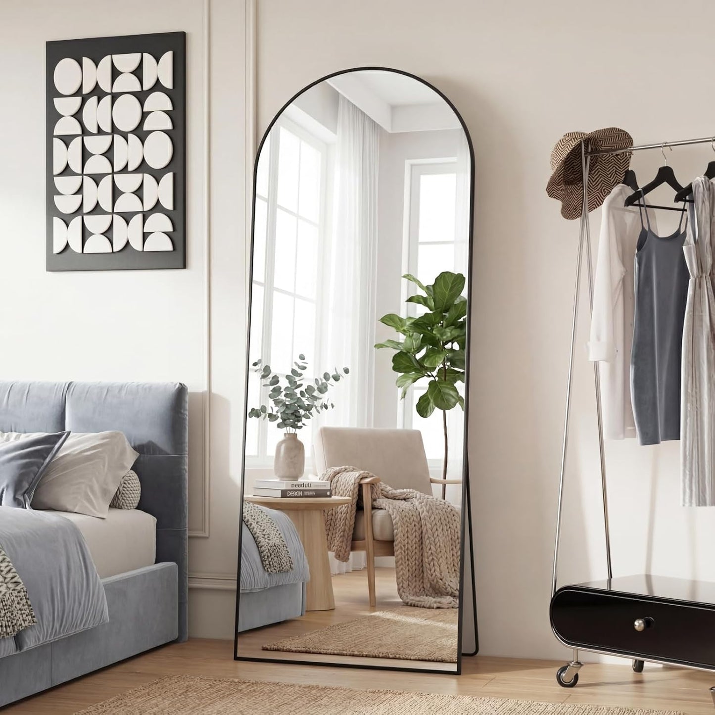 DUMOS 64"x21" Arched Full Length Floor Mirror, Full Body Mirror with Stand, Shatterproof Tempered Glass, Modern Aluminum Alloy Frame, Free Standing or Leaning for Home Decor, Gold