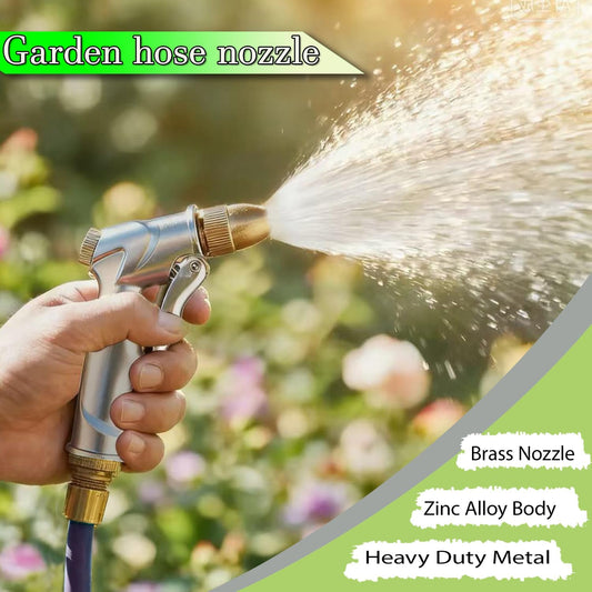Heavy Duty Metal Hose Nozzle, High Pressure Garden Hose Nozzle | All-Metal Water hose nozzle with 4 Adjustable Spray Patterns, For Watering Plants,Pet Showering,Car Washing&Windows