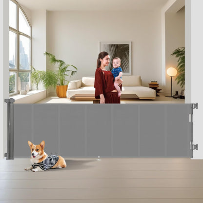 Miumoon 50 inch Retractable Baby Gates 34 inch Tall, Retractable Gate with Reinforced Strip Design to Prevent Crawling Through, Retractable Dog Gate for Stairs, Doorways, Hallways