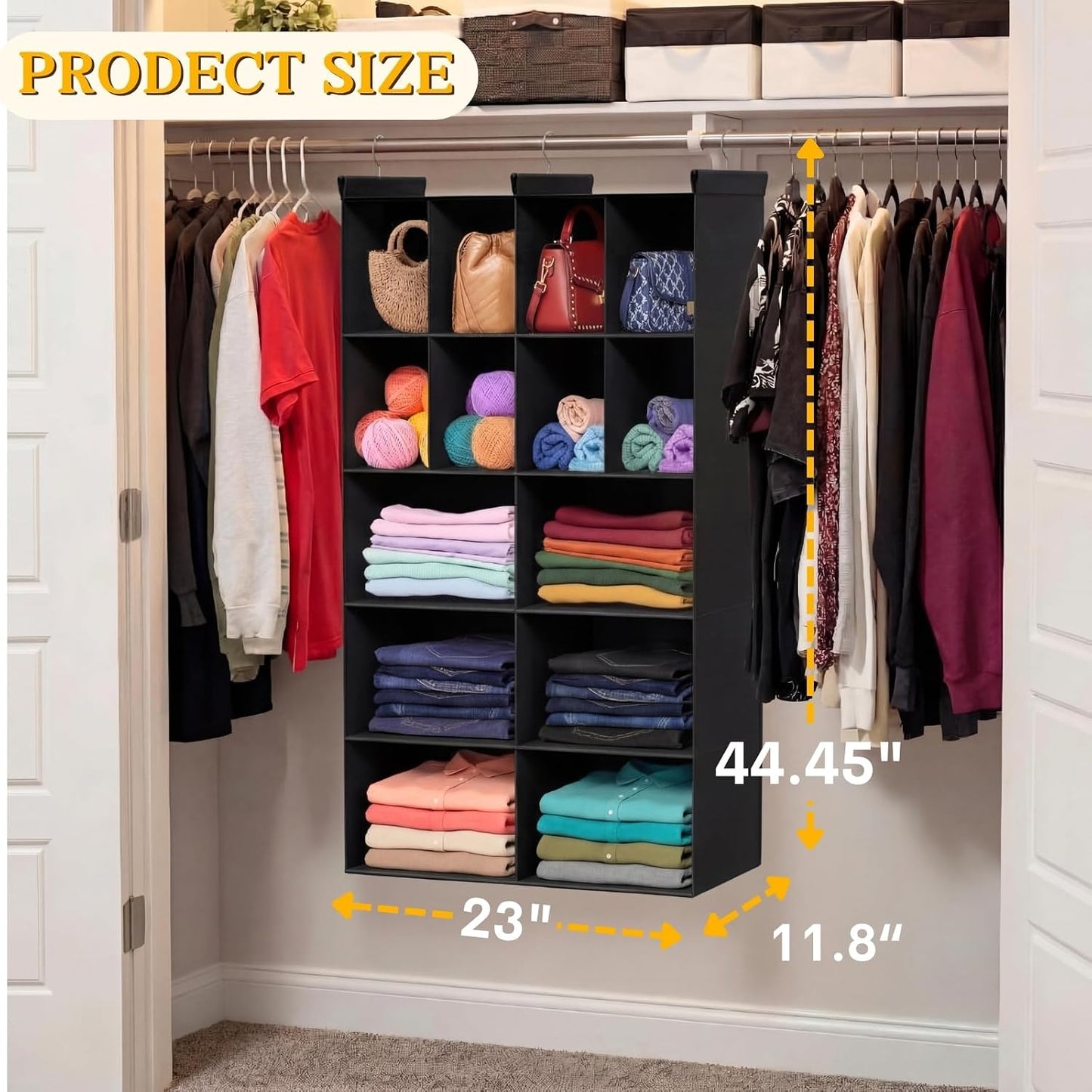 Ofiray-home 6 Tier Hanging Closet Organizer, 16 Compartments Sweater Organizer for Closet with 3 Sturdy Hooks, Closet Organizers and Storage, Wardrobe, Rv, Garment Rack, Grey