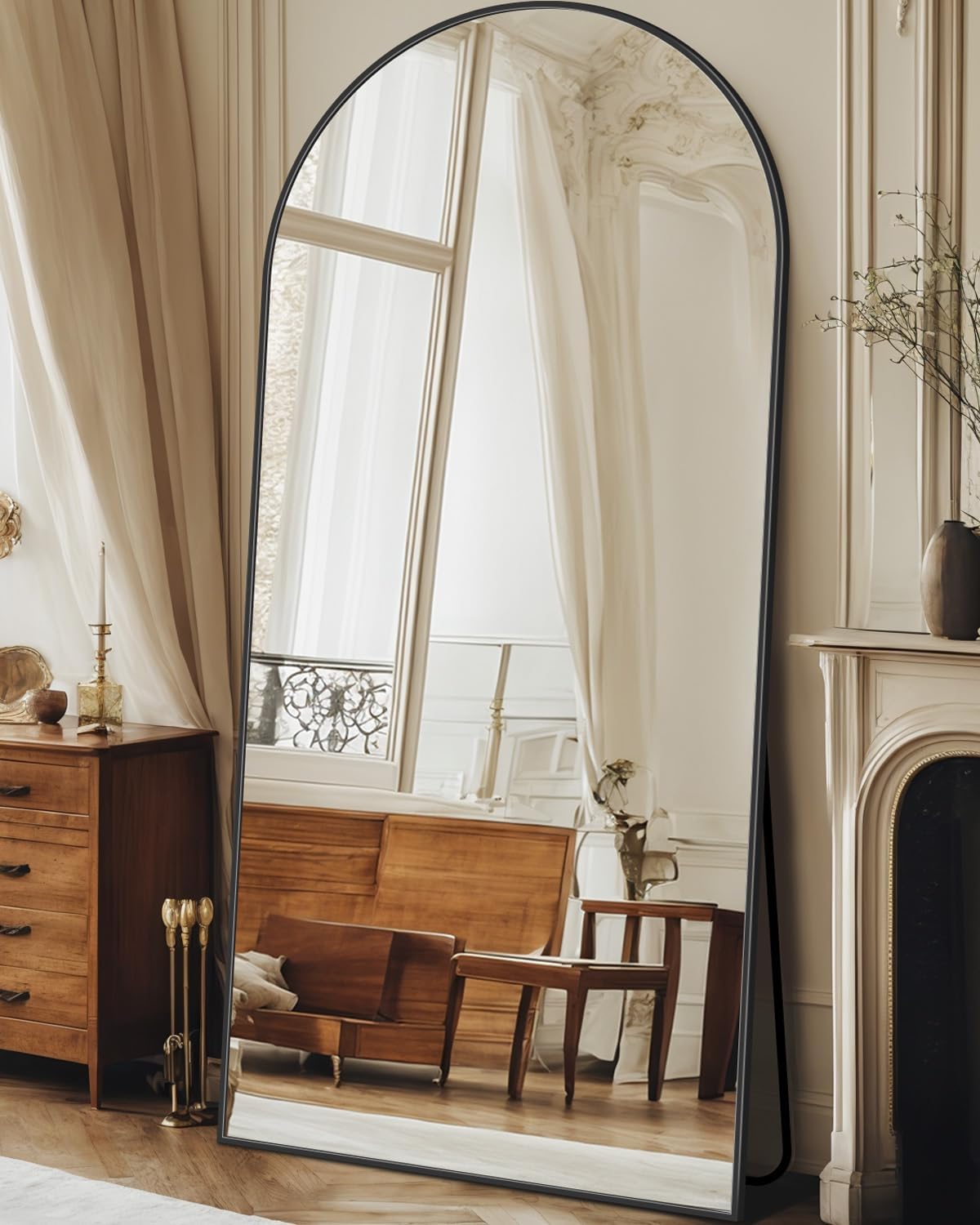 Antok 58" x19” Arched Full Length Floor Mirror, Gold Aluminum Frame, Free Standing/Wall Mount/Leaning for Bedroom, Living Room, Dressing Room