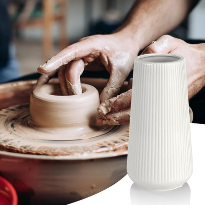 White Ceramic Vase, GUKJOB Small Cute Flower Vase for Pampas Grass, Home, Living Room, Dining Table, Farmhouse, Office Decor, Bedroom, Table, and Kitchen Shelf (White- 2PCS)