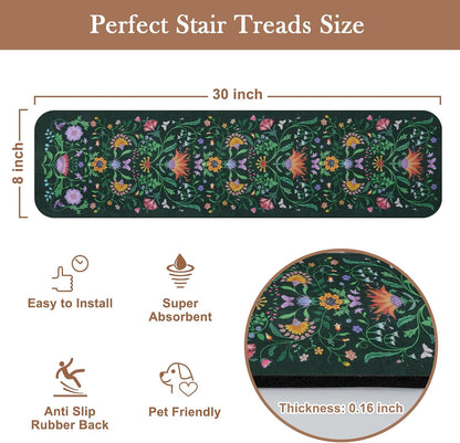 OJIA Floral Stair Treads Non-Slip Carpet Stair Treads for Wooden Steps Indoor 15PCS 30"x8" Stair Runner Stair Mats Staircase Step Treads for Kids, Elders and Dogs, Stair Covers, Black