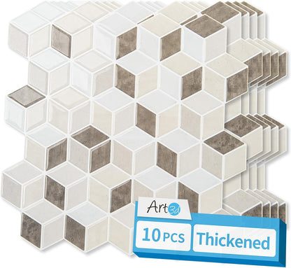 Art3d 10-Sheet Peel and Stick Backsplash Tiles, 12x12 Inch Self-Adhesive 3D Wall Tiles for Kitchen, Bathroom, Countertop - Thickened Waterproof Design (Graphite Gray)