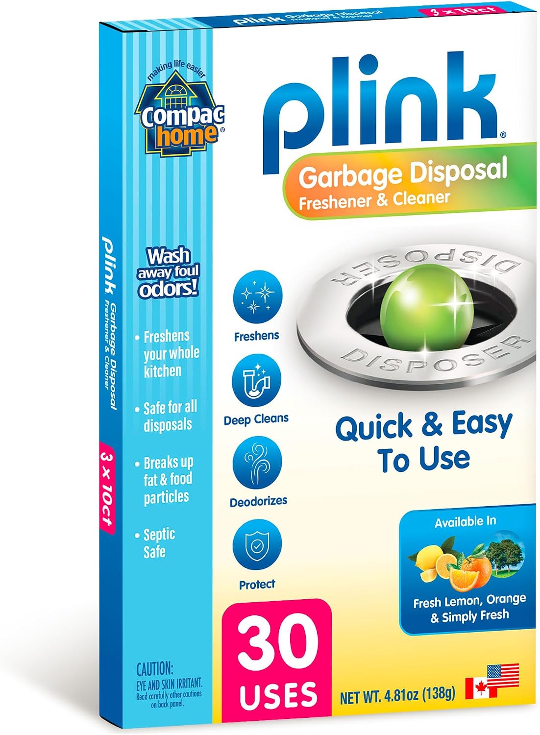 COMPAC HOME Plink Garbage Disposal Cleaner and Deodorizer, Air Fresheners for Garbage Disposal, Lemon Scent, Home Cleaning Products for Kitchen Sink and Clogged Drains, 20 Count (Pack of 1)