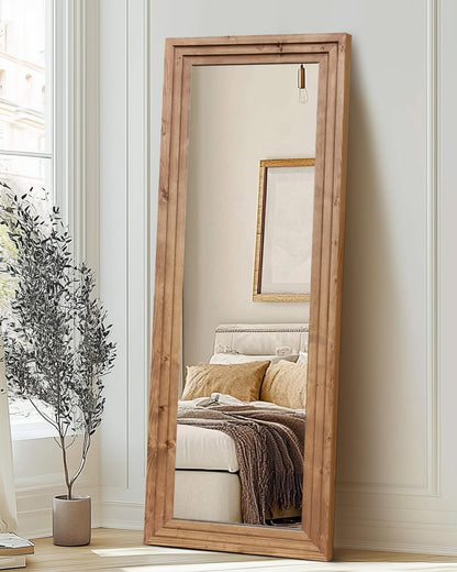 Full Length Mirror 65"x22" with Stand Solid Wood Frame Floor Large Mirror for Living Room, Bedroom Hanging Standing or Leaning Wall-Mounted, New Black