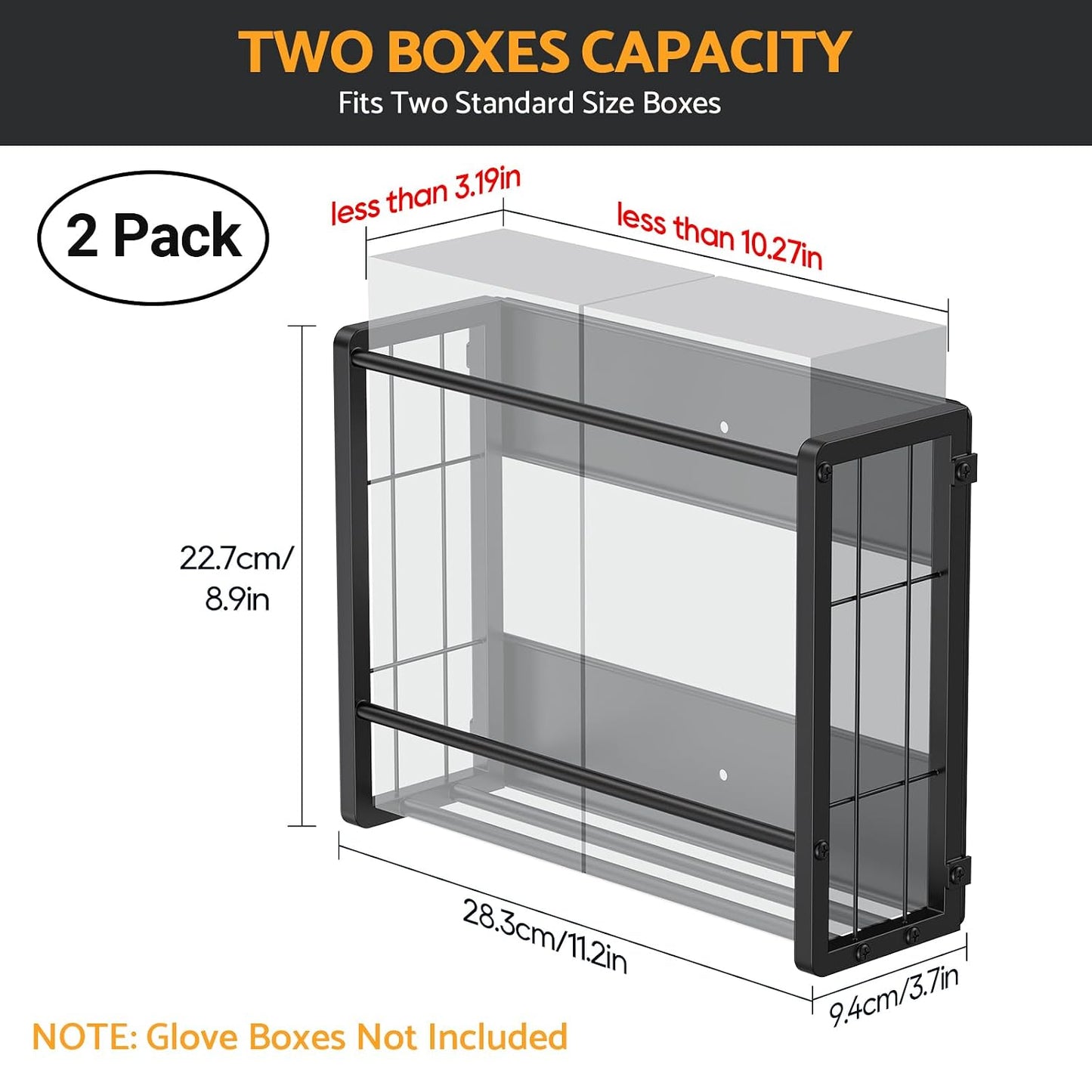 THYGIFTREE Magnetic Glove Holder for 2 Boxes, Wall Mount Metal Rubber Latex Disposable Gloves Tissue Dispenser for Toolbox Garage Workshop Kitchen Fridge