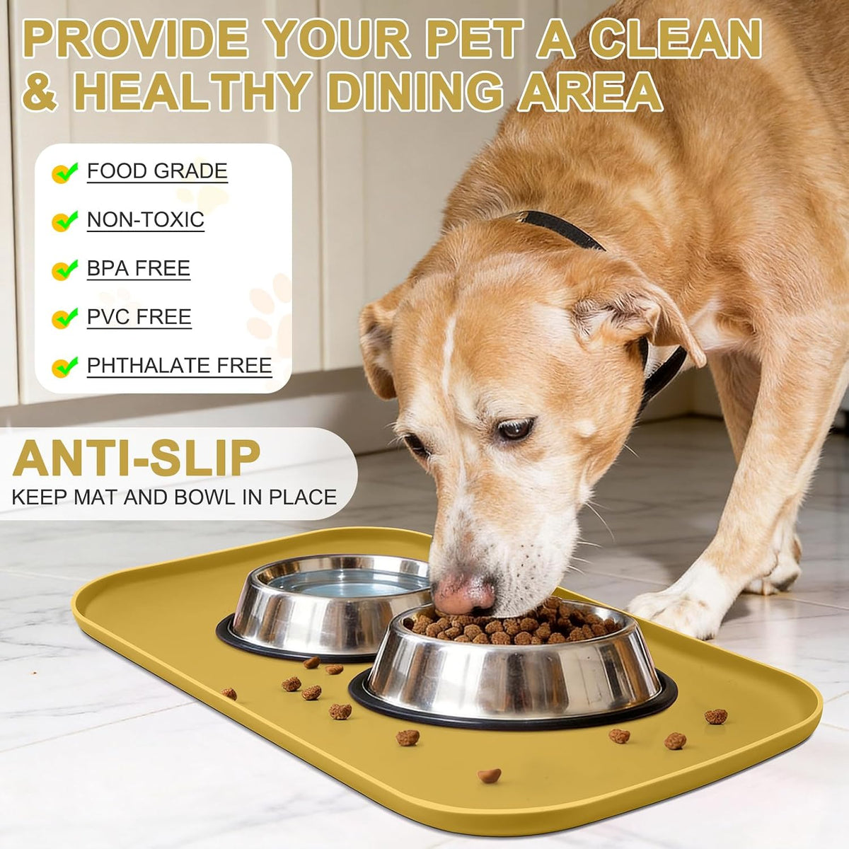 SMILOOL Silicone Pet Food Mat with Raised Edge for Food and Water Bowl, Dog Feeding Mats, Cat Food Trays for Floor Waterproof, Rubber Tray for Dogs and Cats, 19 x 12 x 0.7 Black