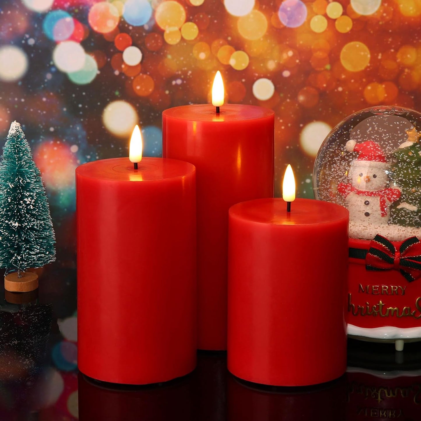 Eywamage White Real Wax Flameless Pillar Candles with Remote, Flickering Flat Top LED Battery Candles Set of 3
