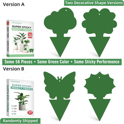 58 Pack Gnat Killer Sticky Traps for Plants - Green Fungus Gnat Sticky Trap for Indoor Houseplants, Fruit Fly, Whitefly, Aphid - Family Friendly Design, Flower/Cloud or Sunflower/Butterfly
