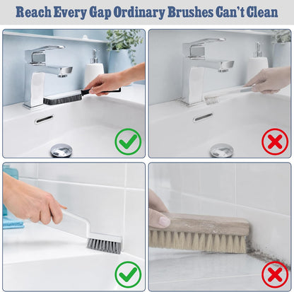 SIMPOR 4Pcs Grout Cleaner Brush Set, V Shape Grout Brush & Crevice Cleaning Brush, Stiff Tile Brush for Bathroom Kitchen Shower Floor Window Grout Cleaning Brush Gap Cleaning