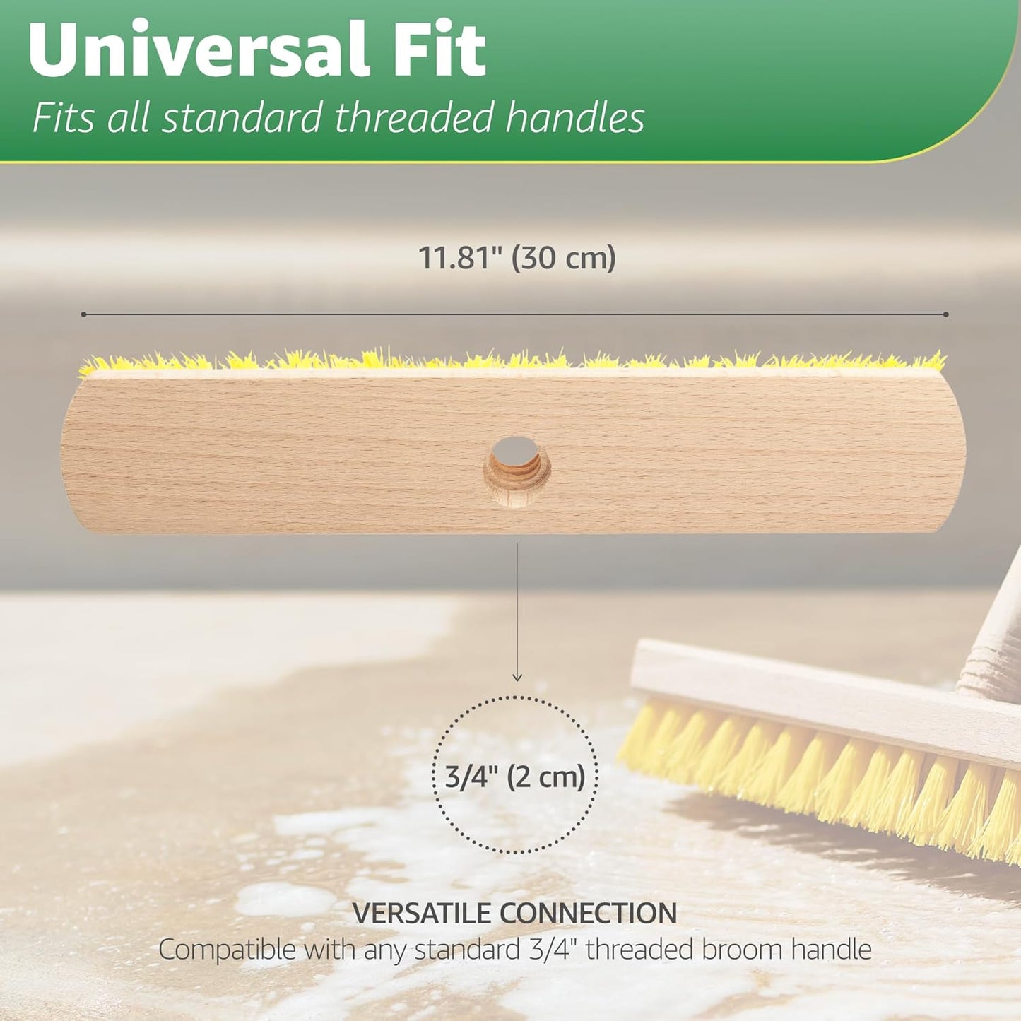 Deck Scrub Brush Head 7.87" - Heavy Duty Concrete & Wooden Deck Scrub Brush With Hard Nylon Bristles