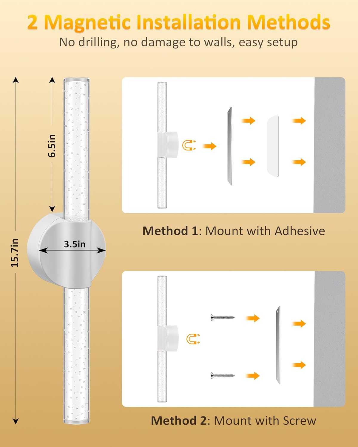 Peel and Stick on Wall Sconce set of 2, Rechargeable No Drill Gold Wireless Magnetic Battery Operated Wall Lights with Remote, Dimmable Cordless Wall Lamps for Bedroom Living Room Bathroom Decor