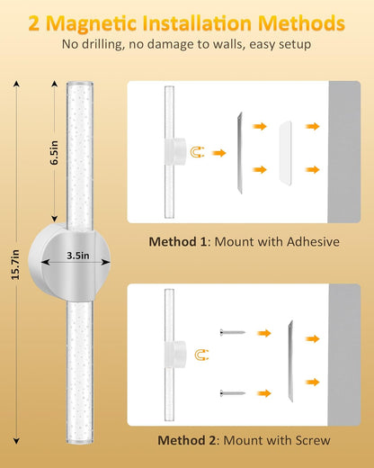 Peel and Stick on Wall Sconce set of 2, Rechargeable No Drill Gold Wireless Magnetic Battery Operated Wall Lights with Remote, Dimmable Cordless Wall Lamps for Bedroom Living Room Bathroom Decor
