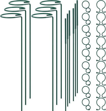 Plant Stake Support - 6 Pack, Garden Single Stem Support Stake Plant Cage Support Rings, Single Stem Plant Support Stakes, Plant Twist Ties, for Flowers Amaryllis Tomatoes Peony Lily Rose (15.9 inch)