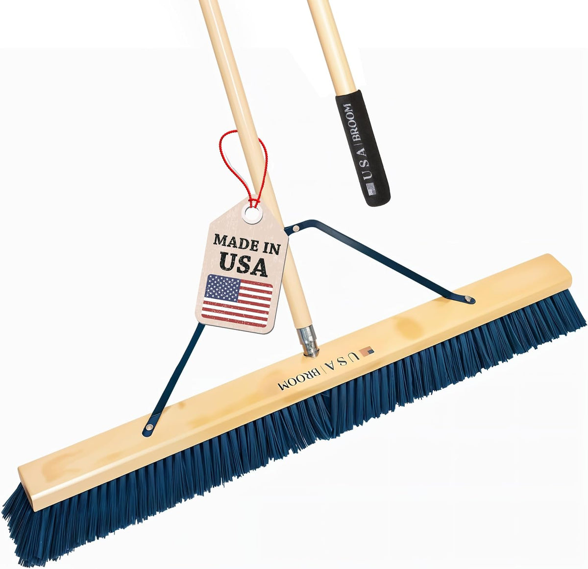 36" Heavy Duty Outdoor Push Broom with 60" Handle. Ideal for Asphalt, Concrete & Heavy Debris. Durable American Made Steel Brackets-Stainless Steel Hardware. No Plastic. 100% USA Made