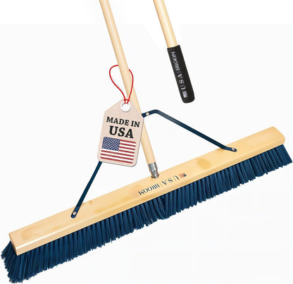36" Heavy Duty Outdoor Push Broom with 60" Handle. Ideal for Asphalt, Concrete & Heavy Debris. Durable American Made Steel Brackets-Stainless Steel Hardware. No Plastic. 100% USA Made